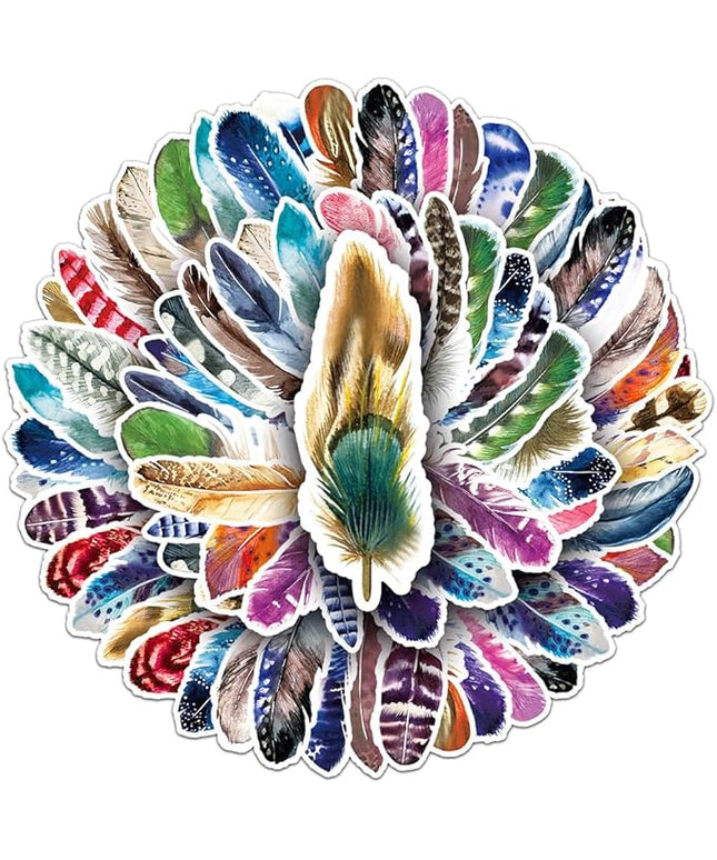 Feather Stickers for Girls Teens Boys Kids|50Pcs|Exquisite Vinyl Waterproof Stickers for Waterbottle Laptop Computer Luggage Phone Tablet Flasks Bike Scrapbook,Trendy Decals Pack(Feather -50Pcs)