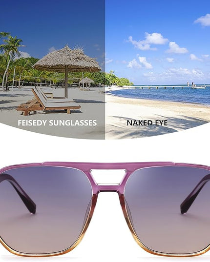 FEISEDY Retro Square Aviator Sunglasses Women Men 70s Vintage Trendy Plastic Frame Sun Glasses B2835