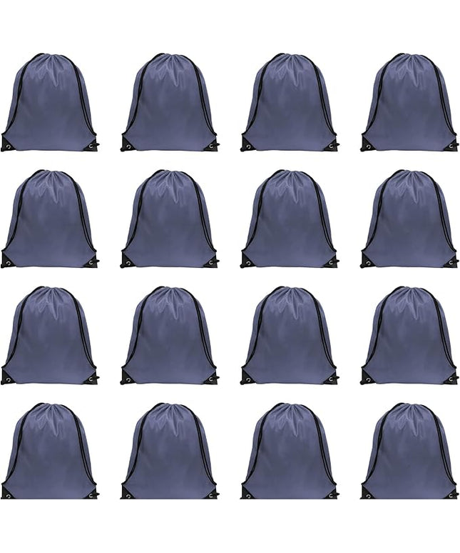 GoodtoU Drawstring Bags - Nylon Gym Bags with Cinch Sack for Sport, Travel, Team (Grey, 16Pcs)