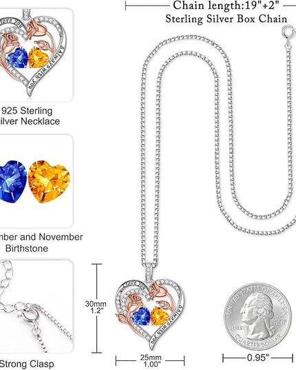 Iefil Christmas Gifts for Women Wife - 925 Sterling Silver Rose Heart Birthstone Necklace Birthday Anniversary Jewelry Gifts for Her Wife Mom Daughter
