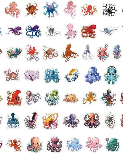 55 Pcs Octopus Stickers Pack for Kids Teens Adults, Oceans Theme Stickers Waterproof Vinyl Stickers and Decals for Water Bottles Skateboard Car Bike Phone Case Laptop