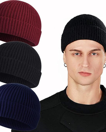 ROYBENS Swag Wool Knit Cuff Short Fisherman Beanie for Men Women, Winter Warm Hats
