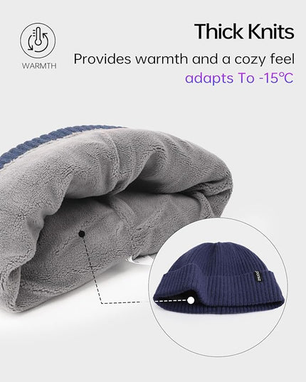 Zylioo Plus Size Fleece Lined Beanie Hat,2XL/XL/L/M/S Thermal Knitted Hat,Winter Warm Lined Snow Hats for Women Men