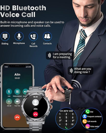 Military Smart Watch for Men(Answer/Dial Calls),1.46'' AMOLED Touchscreen/5ATM Waterproof/120+ Sports Modes Fitness Watch with Blood Pressure/Heart Rate/SpO2/Pedometer for Android/iOS Smartwatch