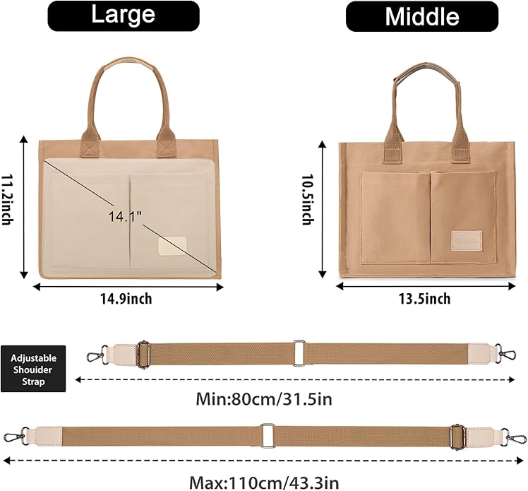 Canvas Tote Bag for Women Crossbody Work Purse with Pockets Top Handle Handbag Satchel Bags for Travel Nurse Teacher