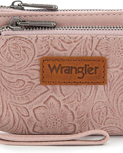 Montana West Wrangler Coin Purse for Women RFID-blocking Floral Embossed Change Pouch Wristlet Wallet Lightweight Portable Wallets Pink