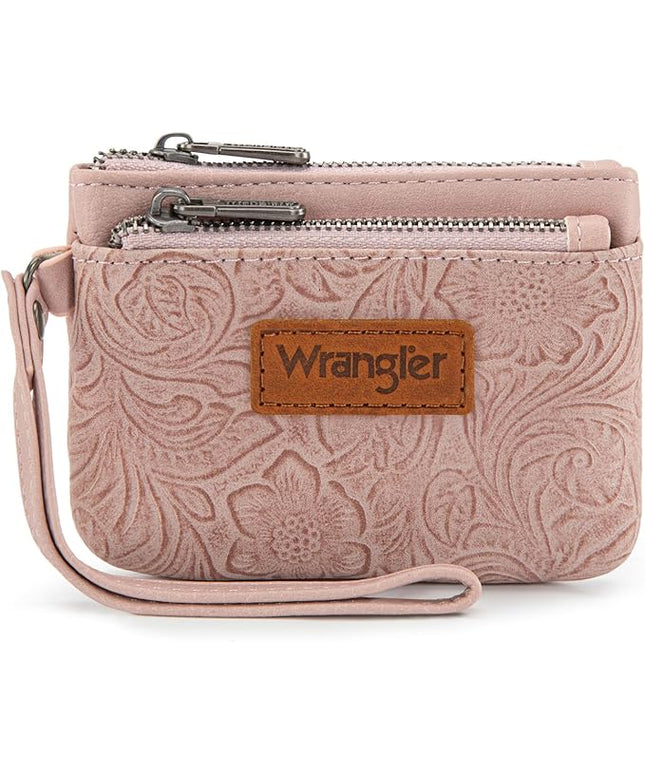 Montana West Wrangler Coin Purse for Women RFID-blocking Floral Embossed Change Pouch Wristlet Wallet Lightweight Portable Wallets Pink