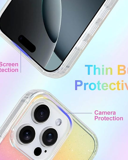 Glitter Case for iPhone 16 Pro Case for Women Girls [ Compatible with Magsafe ] Clear Cute Girly Aesthetic Iridescent Rainbow Sparkly Bling Magnetic Phone Cover, Gradient Blue & Pink