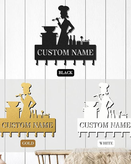 LOWACOS Personalized Key Holder for Wall, Custom Metal Kitchen Key Hooks with Name, Meta Jacket Holder Hooks Organizer Rack, Jacket Hanger Decor for Kitchen, Entryway, Hallway, Office, Doorway