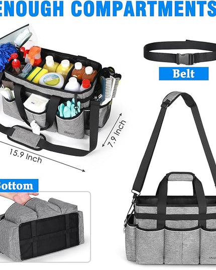 Wearable Cleaning Caddy Bag, Cleaning Caddy Supplies Organizer with Handles for Cleaners & Housekeeper, Under Sink & Car Cleaning Tool Organizers Bag with Adjustable Shoulder Strap&Waist Belt