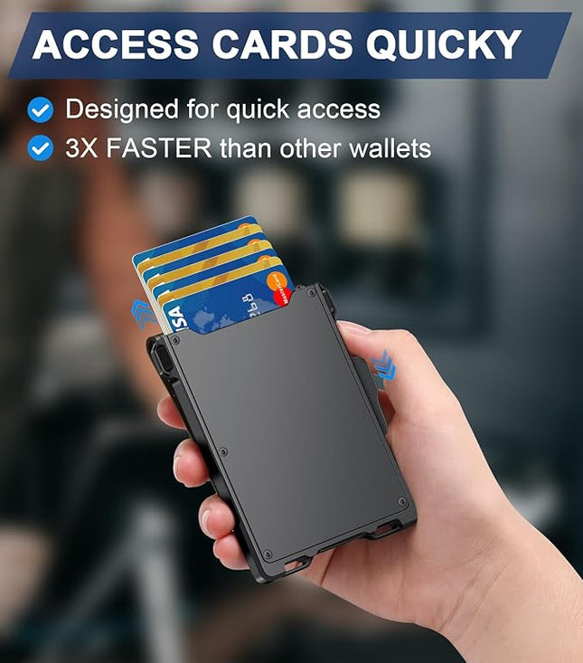 GHUKY Wallet for Men, Minimalist Slim Mens Wallet with Money Clip, RFID Blocking Smart Pop Up Card Wallet with ID Window, Compact Bifold Wallet,Metal Aluminum Credit Card Holder
