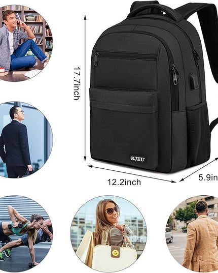 School Backpack for Teen Boys 15.6 Inch, USB Charging Port & Anti-Theft Water Resistant - School Bookbag College Business Ergonomic Backpack for Men Women, Black