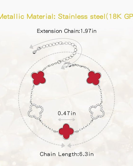 Clover Bracelet for Women 18k Gold Plated Silver Lucky Four Leaf Link Chain Bracelets Charm Trendy Jewelry Gifts for Women