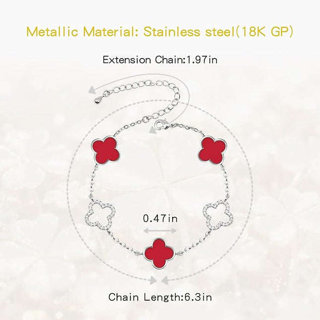 Clover Bracelet for Women 18k Gold Plated Silver Lucky Four Leaf Link Chain Bracelets Charm Trendy Jewelry Gifts for Women