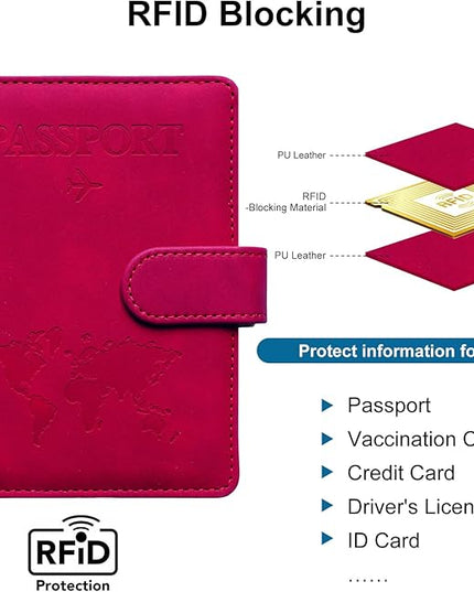 Passport Holder for Travel Passport Holder with Card Slots Holder Passport Case Passport cover for Women and Men Passport Wallet Travel Essentials and Accessories (Buckle, Red)