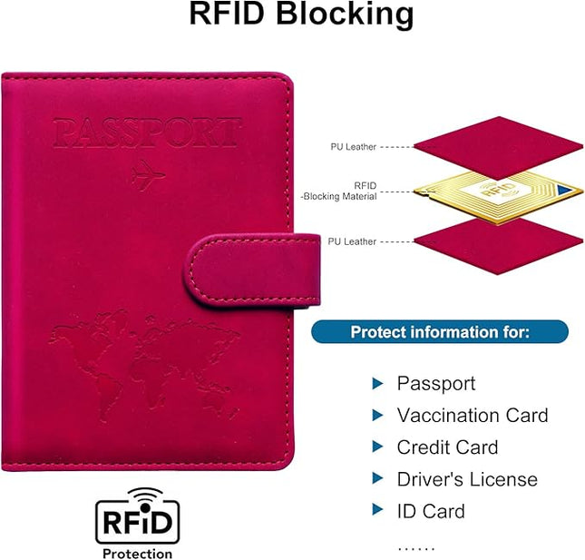 Passport Holder for Travel Passport Holder with Card Slots Holder Passport Case Passport cover for Women and Men Passport Wallet Travel Essentials and Accessories (Buckle, Red)