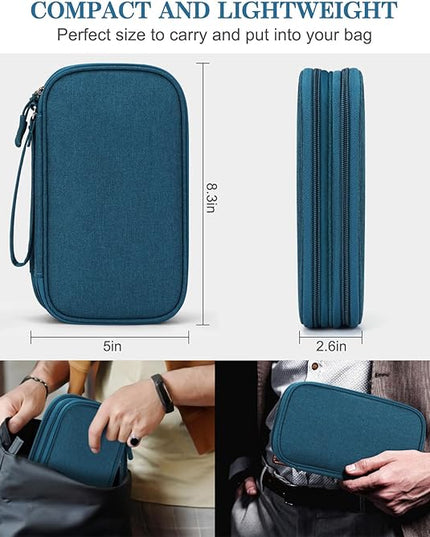 FYY Electronic Organizer, Travel Cable Organizer Bag Pouch Electronic Accessories Carry Case Portable Waterproof Double Layers Storage Bag for Cable, Cord, Charger, Phone, Earphone, Medium, Dark Green