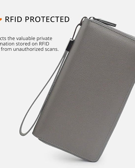 Bveyzi Women RFID Blocking Wallet Leather Zip Around Phone Clutch Large Capacity Ladies Travel Purse Wristlet | RFID Blocking, Zip Around, Large Capacity
