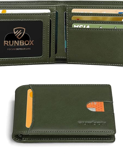RUNBOX Wallet for Men Slim 11 Credit Card Holder Slots Leather RFID Blocking Small Thin Men's Wallet Bifold Minimalist Front Pocket Large Capacity Gift Box