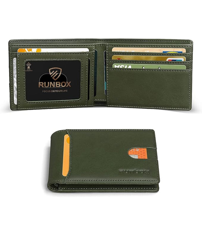 RUNBOX Wallet for Men Slim 11 Credit Card Holder Slots Leather RFID Blocking Small Thin Men's Wallet Bifold Minimalist Front Pocket Large Capacity Gift Box