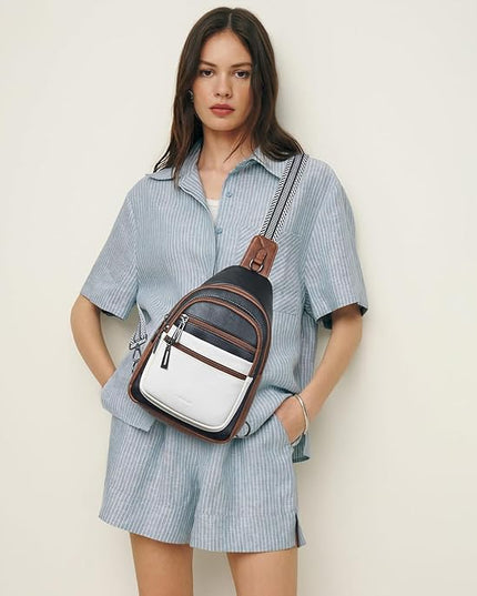 Sling Bag for Women Crossbody Bag Fanny Pack Cross Body Sling Purse Vegan Leather Trendy Travel Purse Black/White/Brown