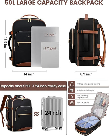 LOVEVOOK 50L Travel Backpack for Women & Men, Airline Approved Carry On Luggage with 3 Packing Cubes, TSA Overnight Bags, Waterproof Personal Item Bag, Weekender Essentials Backpacks fits 17" Laptop