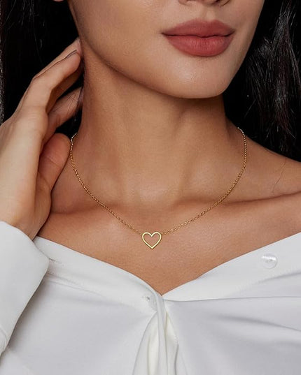 Cute Heart Necklace Dainty 18k Gold Plated Tiny Heart Pendant Choker Necklaces Small Gold Love Open Heart Chain Necklace for Women Simple Gold Necklace for Women Trendy Jewelry