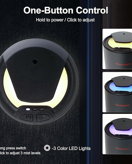 Car Air Diffuser Essential Oil Aromatherapy Scent Diffuser with 3 Mist Levels & LED Lights for Car, Room, Studio, Office- Black