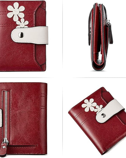 BOSTANTEN Women Leather Wallet RFID Blocking Small Bifold Zipper Pocket Wallet Card Case Purse with ID Window