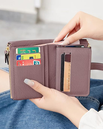 AOXONEL Women's Wallets Leather Wallets for Women Rfid Small Ladies Wallet Billfolds for Women,Trifold Mini Wallets for Women with Double Zipper Coin Pocket (Purple)