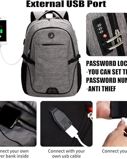 SHRRADOO Anti Theft Laptop Backpack Travel Backpacks with usb Charging Port for Women Men High School College Backpack Computer Bag Fits 17 Inch Laptop,Black