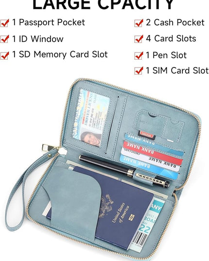 Leather RFID Blocking Passport Holder Travel Wallet, Passport Cover/Travel Wallet for Women/Men with
