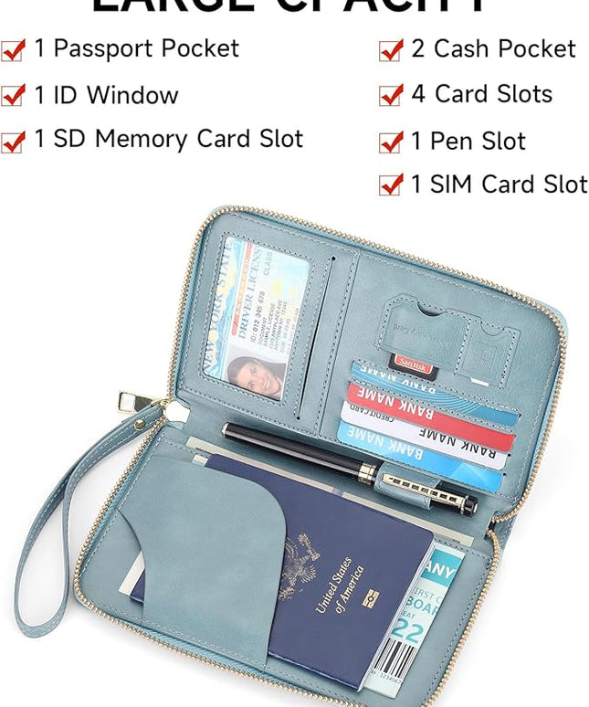 Leather RFID Blocking Passport Holder Travel Wallet, Passport Cover/Travel Wallet for Women/Men with