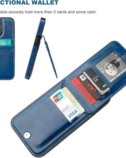 KIHUWEY Compatible with iPhone 13 Pro Max Case Wallet with Credit Card Holder, Premium Leather Magnetic Clasp Kickstand Heavy Duty Protective Cover for iPhone 13 Pro Max 6.7 Inch(Blue)