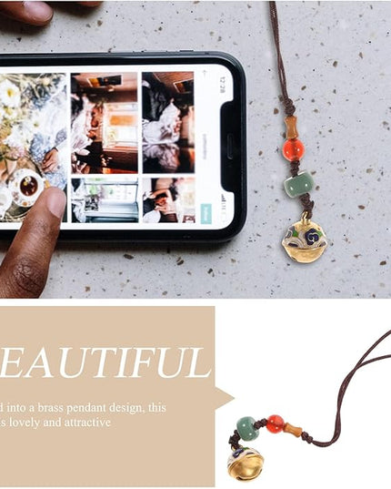 Vintage Brass Phone Pendant Key Chain Retro Handicraft Charm for Mobile Accessories Delicate Multi-functional Keychain Decoration Stylish DIY Pendant Gift for Family Random Color
