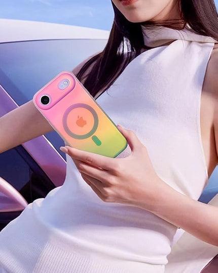 Aesthetic Case for iPhone Air Case for Women Girls [Compatible with Magsafe] Cute Girly Trendy Glitter Sparkly Rainbow Magnetic Protective Phone Cover, Matte Iridescent Pink & Green