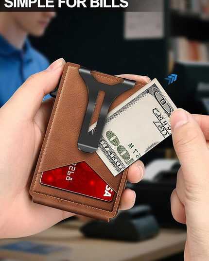 GHUKY Wallet for Men RFID Wallet with Money Clip, Slim Pop Up Card Holder for 10-12 Cards, Minimalist Smart Credit Card Case with ID Window, Bifold Metal Wallet for Front Pocket, Gifts for Men