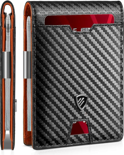RUNBOX Mens Slim Wallet with Money Clip RFID Blocking Bifold Credit Card Holder for Men with Gift Box
