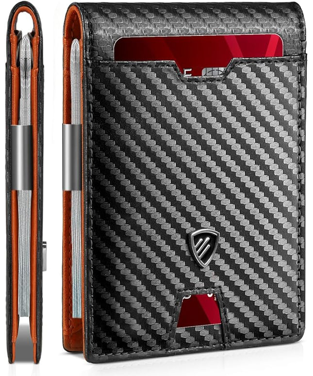 RUNBOX Mens Slim Wallet with Money Clip RFID Blocking Bifold Credit Card Holder for Men with Gift Box