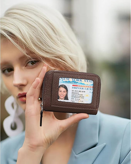 RNIEGA Credit Card Holder Wallet RFID Blocking Leather Small Wallet for Women Double Zipper Wallet with ID Window