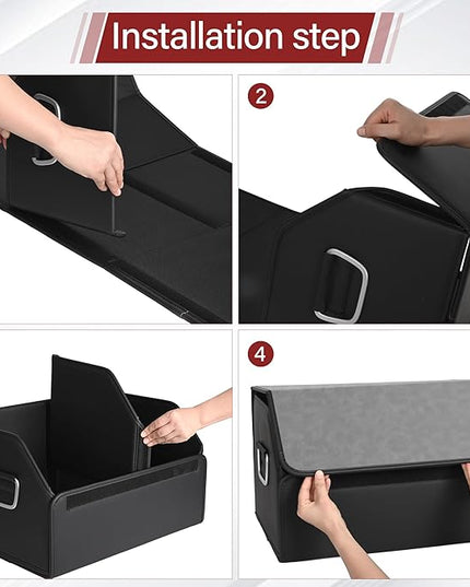 JEYODA Suede Leather Trunk Organizer, Large Capacity Soft Car Organizers and Storage,foldable,with lip, for Car SUV/Jeep/Sedan/Home/Camping (Grey,Big)