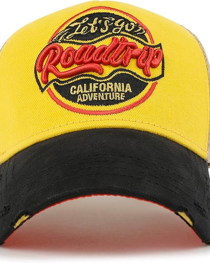 ililily Premium Road Trip Vintage Distressed Snapback Trucker Hat Baseball Cap