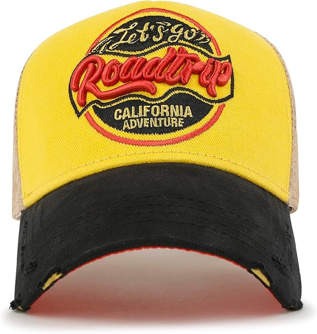 ililily Premium Road Trip Vintage Distressed Snapback Trucker Hat Baseball Cap