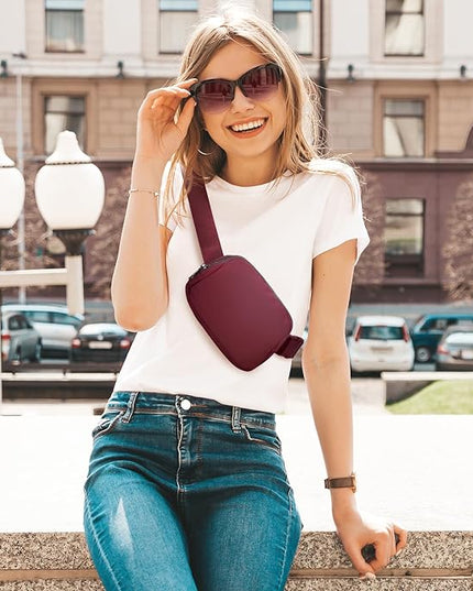 Belt Bag Fanny Pack Crossbody Bags for Women Fashion Waist Packs with Adjustable Strap Gifts for Women Men Teen Girls (Wine)
