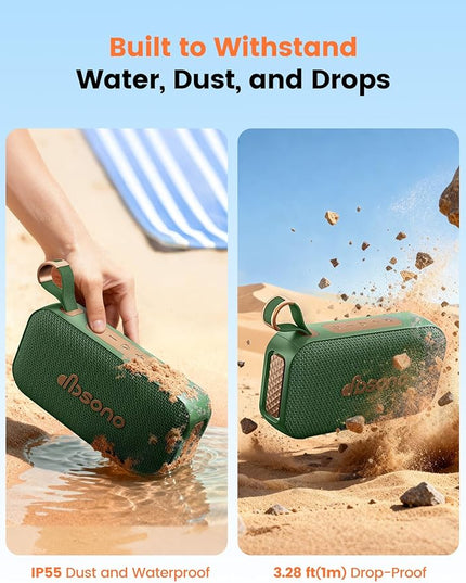 Bluetooth Speaker Stereo 20W Loud Sound: 30H Playtime, IPX5 Water Resistant, Portable Wireless Speakers, Powerful Bass, Lightshow, Birthday Gifts for Men/Adults/Teens, Beach Vacation Essentials, Green