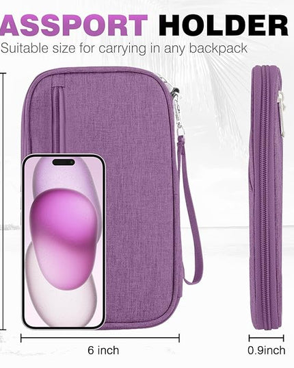 Passport Holder Family RFID Travel Document Organizer for Women Waterproof Passport Wallet Men Portable Case for Cards, Boarding Pass, ID, Money, Tickets with Zipper