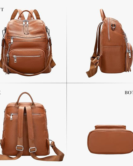 ALTOSY Genuine Leather Backpack Purse for Women Large Shoulder Bag With Laptop Compartment Multiple Pockets(S106 Brown)