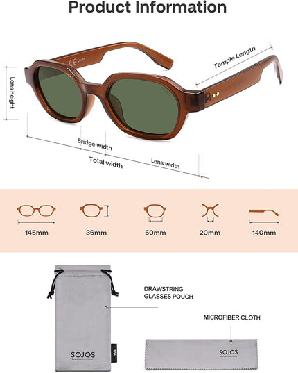 SOJOS Retro Polarized Hexagon Sunglasses for Women Men, UV400 Trendy Rectangle 70s 80s 90s Shades SJ2389