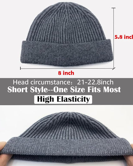 ROYBENS Thin Swag Wool Short Fisherman Beanie for Men Women, Knit Cuff Trawler Beanie Watch Hat, Soft Spring Fall Skull Cap