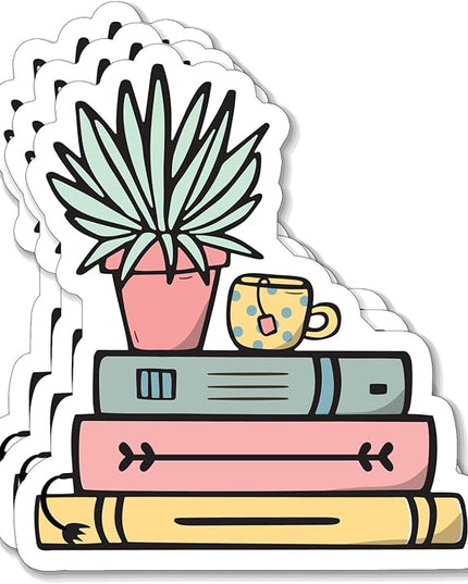 (3PCS) Succulents Books Coffee Reading Sticker for Phone Tablet Laptop Car Truck Window | 3" Sticker